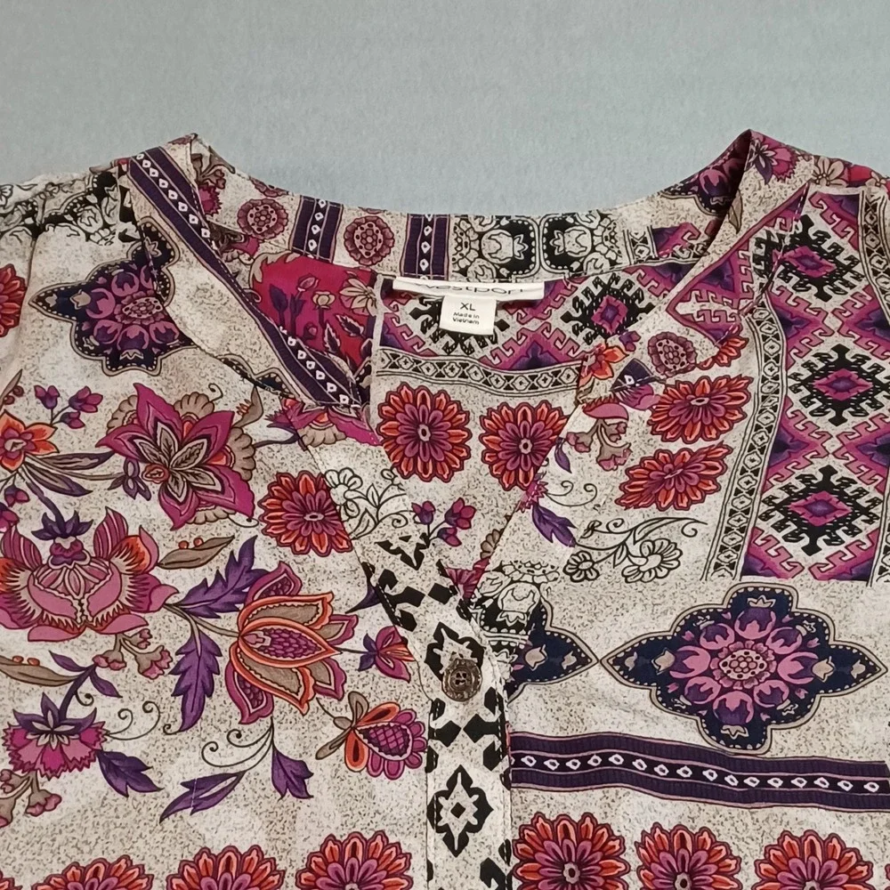 Westport Womens XL Boho Patchwork Floral Button Down Blouse Magenta Purp 4127MGP - Picture 14 of 14